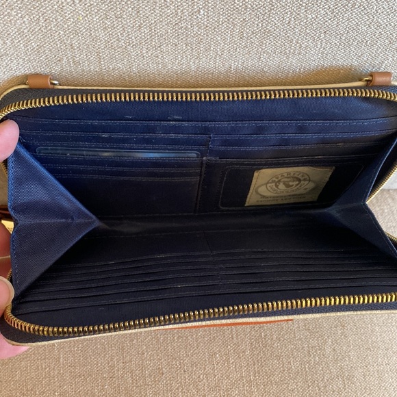 Spartina 449 Large Zipper Wallet Crossbody Cream Navy Green Leather Linen - Picture 10 of 11